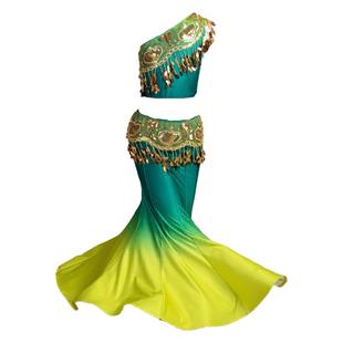 儿童傣族舞蹈服装演出包臀女童艺考练习裙修身练功裙表演服鱼尾裙