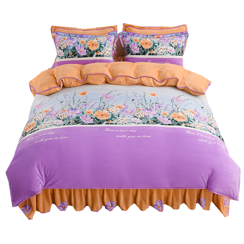 加厚双面牛奶绒被套180x200x230被罩1.5米珊瑚绒床单三件套法兰绒