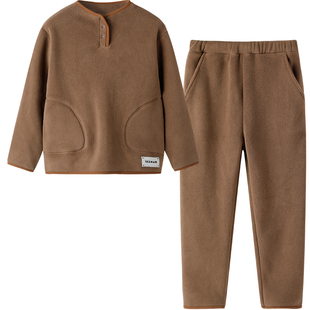 英氏儿童睡衣套装秋冬加厚奥粒绒男童女童保暖家居服可外穿中大童