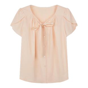 solighter 法式莫代尔飘带花瓣袖衬衫女夏季2025新款v领垂感上衣