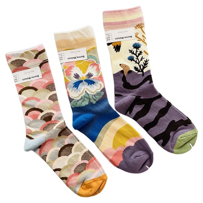 爆款推荐法国小众女士棉袜四季款彩色趣味油画风中筒袜网红潮袜子