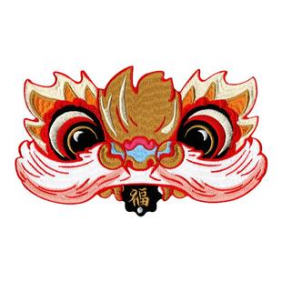 diy大号国潮醒狮刺绣布贴绣花自粘补丁贴羽绒服破洞修补百搭贴花