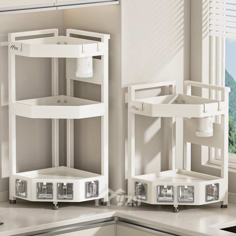 厨房调料置物架带料盒台面家用转角收纳调味料罐多功能三角调料架