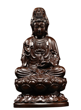 檀木观音菩萨雕刻摆件进口实木家居客厅寺庙搬迁店铺开业工艺礼品