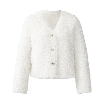 iammix27冬季加厚V领毛毛外套