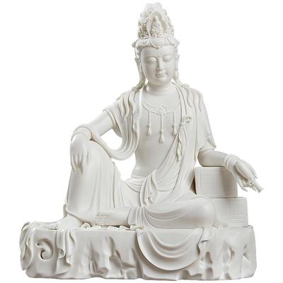 东方泥土水月自在观音佛像摆件