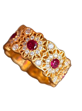 新中式足金包银镶嵌玫瑰花窗戒指