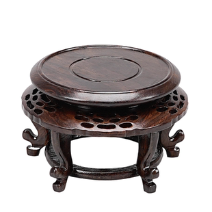 黑檀木圆形可旋转花瓶实木茶壶奇石香炉古董文玩花盆景摆件底托架