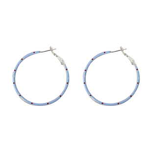 4CM奶油浅蓝波点圆圈大耳环银针女小众设计简约甜系耳圈新款耳饰