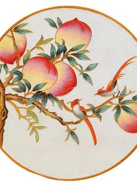 蟠桃献寿瓷盘摆件掐丝珐琅彩新中式客厅玄关坐盘景泰蓝手工礼品