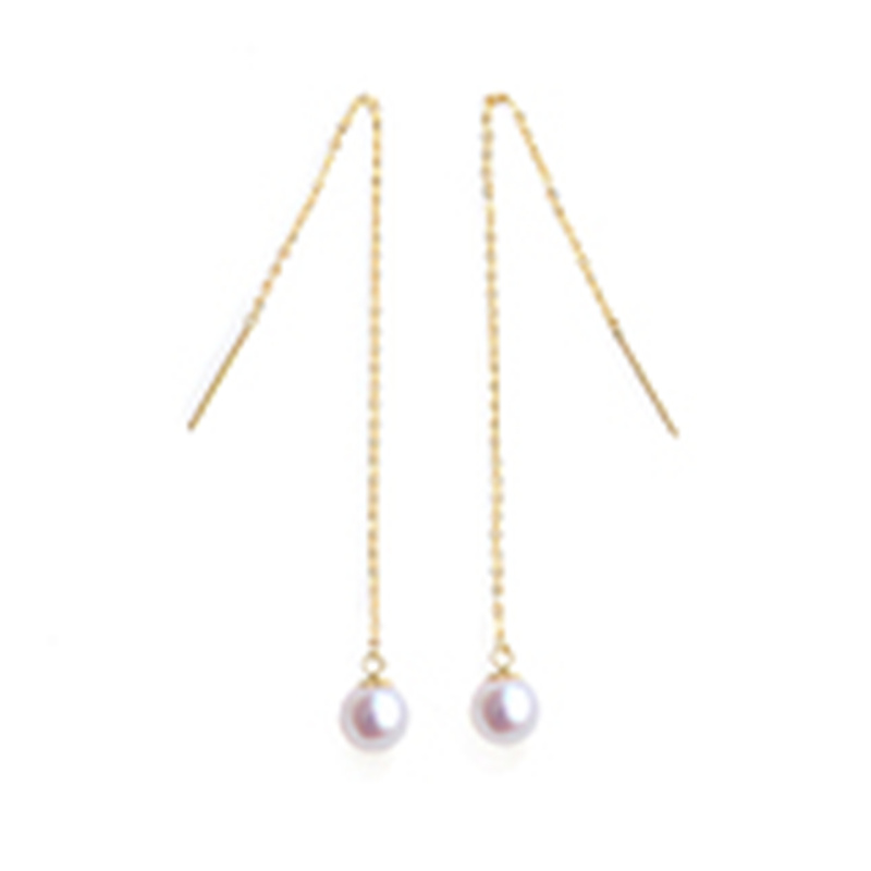 珍珠耳线18k金海水akoya强光耳链修饰脸型气质精致百搭包邮