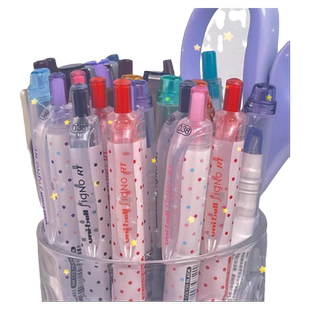 日本UNI三菱中性笔umn138限定波点款按动式学生用子弹头黑色考试笔做笔记专用0.38mm按动式子弹头蓝红黑色笔