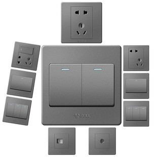 公牛开关插座面板家用86型墙壁墙上暗装二三5五孔带开关星空灰色