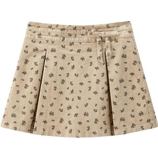 【商场同款】乐町灯芯绒百褶裙冬季满印半身裙C1GEE4258