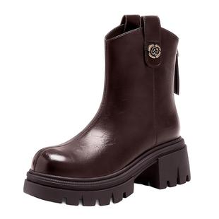 星期六2025新款马丁靴女款冬季厚底增高短靴英伦风切尔西靴烟筒靴