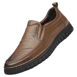 木林森男鞋2025冬季一脚蹬休闲皮鞋男款软底软面商务爸爸真皮鞋子