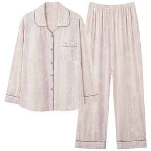 牧柔2026新款春秋季开衫式拉架棉女款翻领长袖休闲可外穿睡衣套装