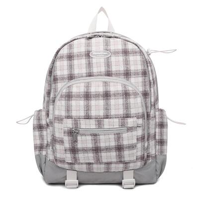 resetter学院风女双肩包毛呢格子