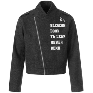 OV原创美式暗黑风立领斜拉链短款外套女春季设计感字母印花夹克潮