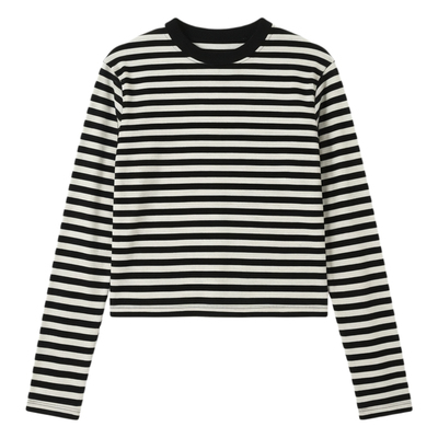 美式复古圆领条纹长袖t恤女2026