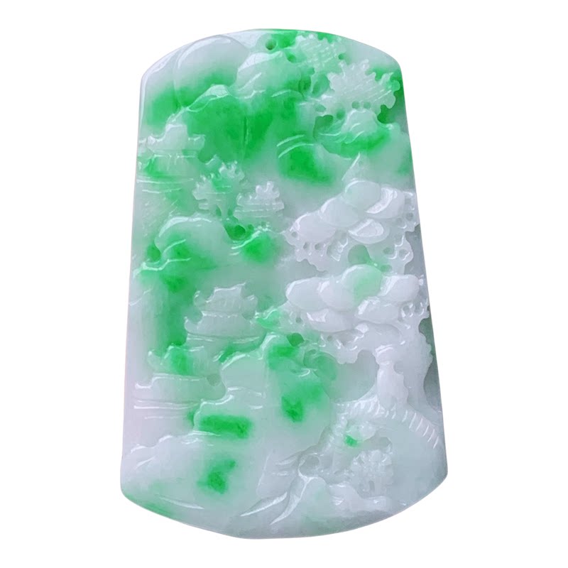 缅甸天然翡翠A货阳绿山水玉石