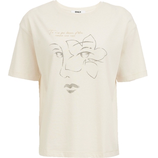 ONLY2026春季新款文艺风艺术感花朵图案印花落肩袖圆领宽松T恤女