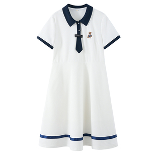 初中生连衣裙POLO领高中生少女夏装新款学院风中长款女孩日系裙子
