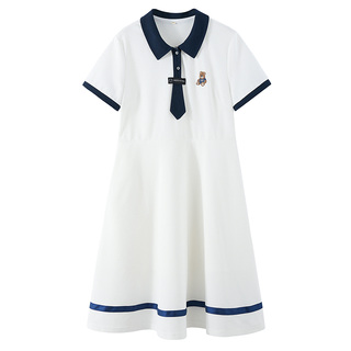 初中生连衣裙POLO领高中生少女夏装新款学院风中长款女孩日系裙子