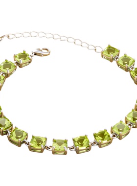 天然橄榄石满圈方糖手链女S925银