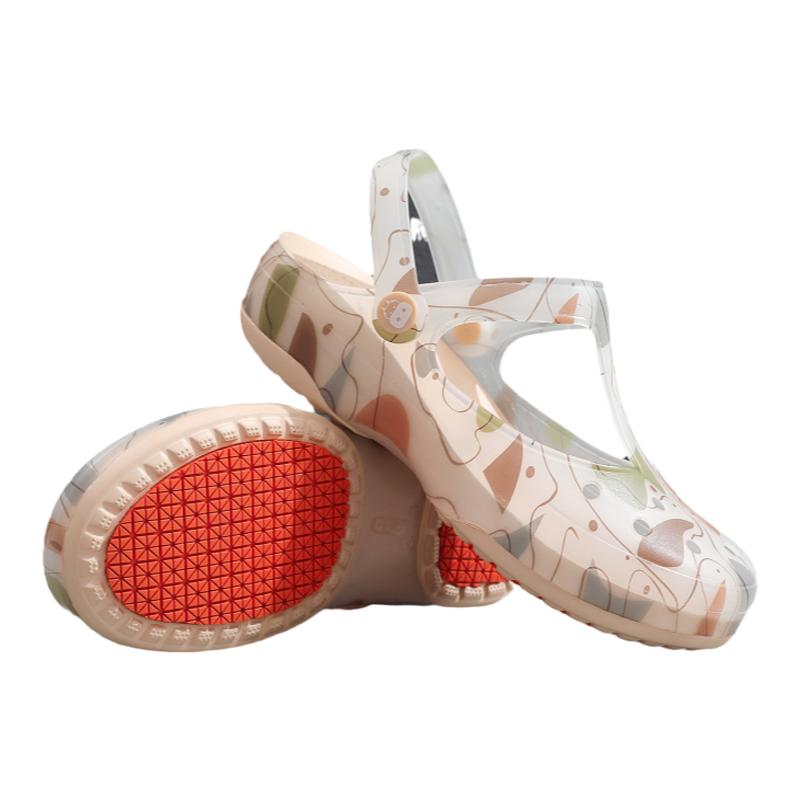 新品加厚防滑垫片印花夏季女洞洞鞋凉拖鞋沙滩花园鞋休闲时尚百搭