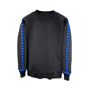 TELINLU日系时尚两侧撞色麻花织带落肩袖卫衣男秋季宽松圆领上衣