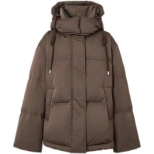 红袖outlets2024冬季新款女装拉链立领连帽一手长羽绒服hopeshow