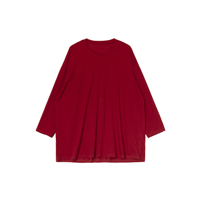 安妮森林纯色圆领宽松针织长袖T