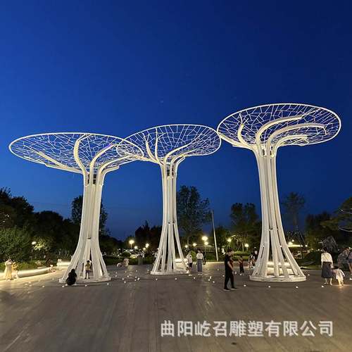 户外不锈钢雕塑异形廊架钢结构长廊创意铁艺金属雕塑厂家景观大树