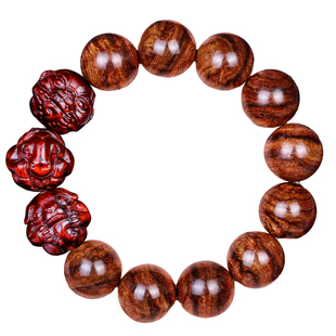 正宗海南黄花梨手串小叶紫檀生肖三合檀木佛珠马年本命年手链礼物