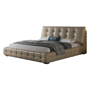 意式极简大黑熊真皮床轻奢主卧室高端储物双人床2米x2米主卧大床