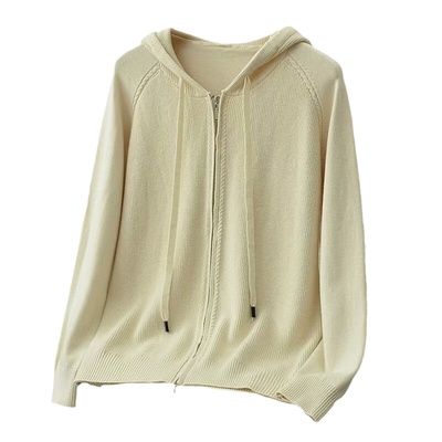 双拉链连帽宽松针织开衫