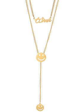 钛钢双层笑脸字母项链女颈链嘻哈