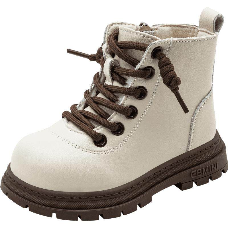 英贝米尼宝宝马丁靴秋冬加绒保暖短靴男童棉靴英伦风儿童靴子女童