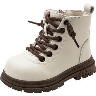 英贝米尼宝宝马丁靴秋冬加绒保暖短靴男童棉靴英伦风儿童靴子女童