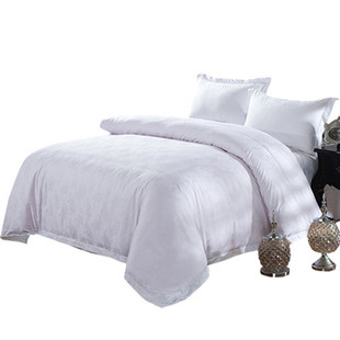 星级酒店全棉60支贡缎四件套宾馆专用布草白色纯棉民宿床单人被套
