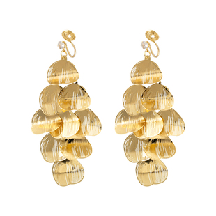 欧美设计复古镂空叶片流苏耳钉夸张气质高级感耳垫蚊香盘耳夹无洞