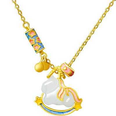 宫里上新玉马送福天然和田玉项链