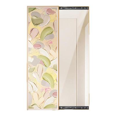 奶油风玄关装饰画抽象花卉推拉式可隐藏全身镜可关闭隐形穿衣镜子