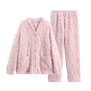 芬腾睡衣女款冬季珊瑚绒加厚加绒女士秋冬2024年新款法兰绒家居服