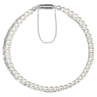 KEZ珍珠手链小米珠S925银碎银子叠戴款天然极光淡水baby正圆手串