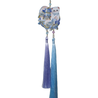 云深雾浅 鸢尾雪貂 原创双面刺绣清冷可爱汉服禁步古风配饰挂饰