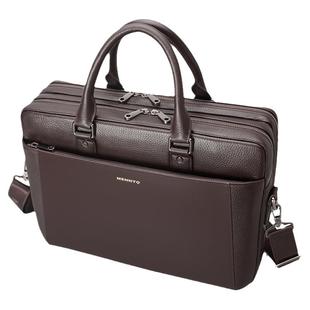 曼奴男手提包真皮横款商务皮包斜挎单肩包牛皮电脑包双层大公文包