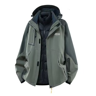 JEEP吉普羽绒冲锋衣男2026新款春秋冬季三合一加厚防风滑雪服外套