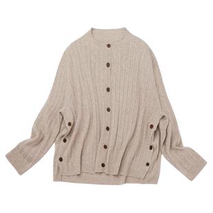 Say Ya【幻】岁月故事 复古坑条羊绒开衫/两侧系扣